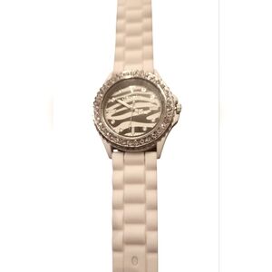 New Geneva Zebra Crystal Large Faced Silicone Watch